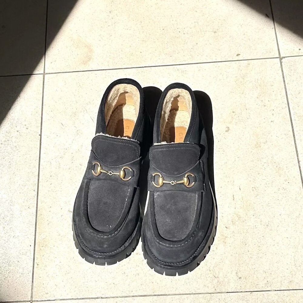 Gucci Horsebit Super Shearling suede black, 9.5